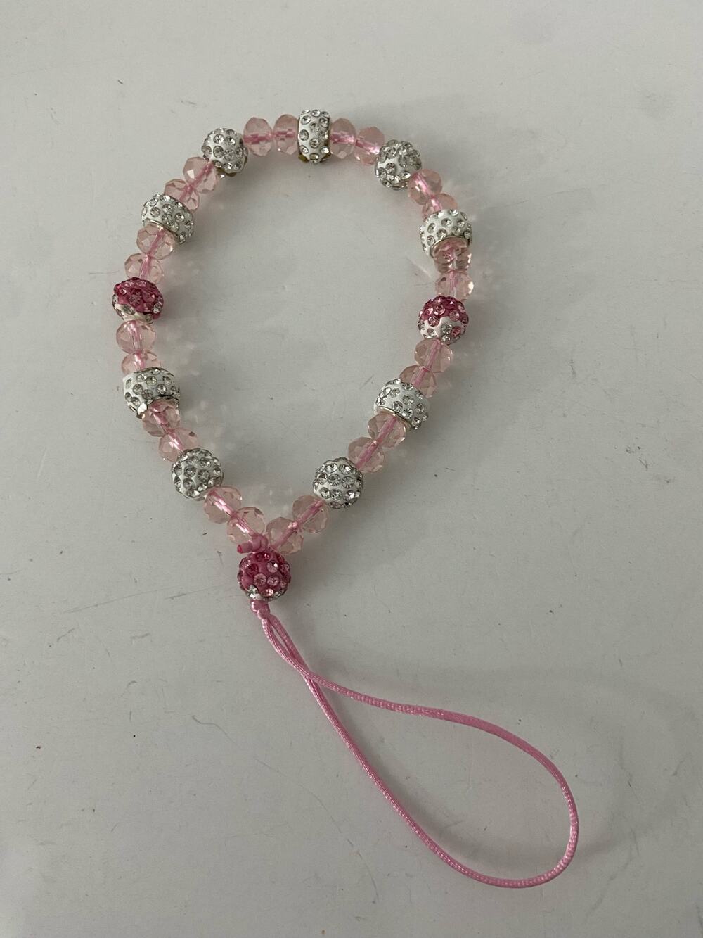 Pink glass phone strap lanyard